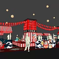 Traditional Commercial Street Design With Red Lanterns Stalls Pedestrians And Architecture