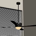 Modern Black Ceiling Fan With Light In Room With Window Blinds 3d model