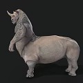 Artistic Standing Rhino Figure With Intricate Tattoo Patterns On Muscular Body