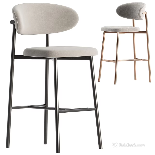 Modern Beige Stools With Black And Rose Gold Metal Frames 3d model 