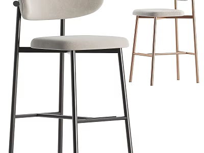 Modern Beige Stools With Black And Rose Gold Metal Frames 3d model