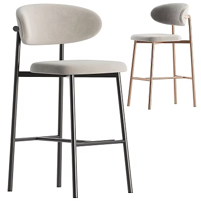 Modern Beige Stools With Black And Rose Gold Metal Frames 3d model
