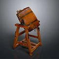 Vintage Wooden Barrel With Metal Hoops On Sturdy Wooden Stand For Household Storage