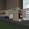Modern Commercial Complex With High Rise Buildings Glass Curtain Wall And Brand Stores