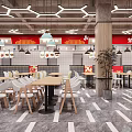 Modern Restaurant Interior With Wooden Dining Tables White Chairs And Pendant Lights