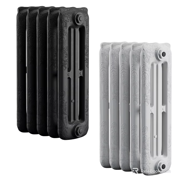 Stylish Black And White Decorative Radiators With Classic Patterns For Home Heating 3d model 