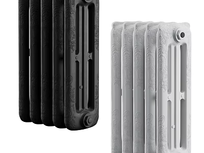 Stylish Black And White Decorative Radiators With Classic Patterns For Home Heating 3d model