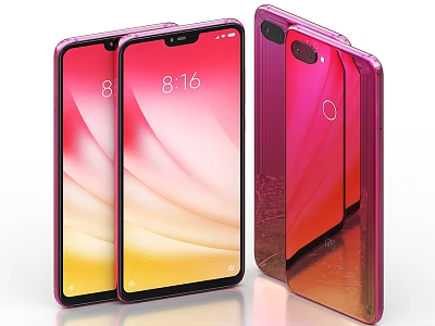 Two Pink Smartphones With Mirror Back Cover And Gradient Screen 3d model