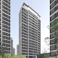 Modern High Rise Residential Building With Glass Curtain Walls And Trees Around