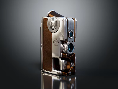 Vintage Digital Camera With Metal Wooden Body Multiple Lenses And Control Dials 3d model