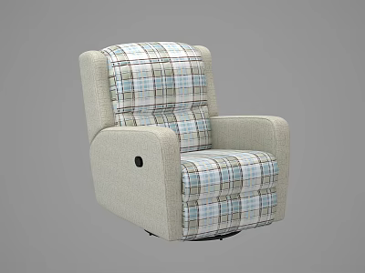Light Colored Plaid Pattern Recliner Chair with Comfortable Armrests and Swivel Base 3d model