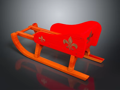 Red Wooden Rocking Chair With Gold Fleur De Lis Patterns And Curved Rockers 3d model