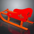 Red Wooden Rocking Chair With Gold Fleur De Lis Patterns And Curved Rockers