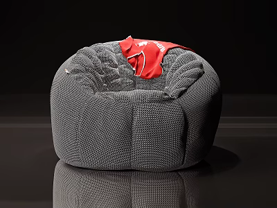 Gray Textured Bean Bag Chair With Red Item In Modern Minimalist Setting 3d model