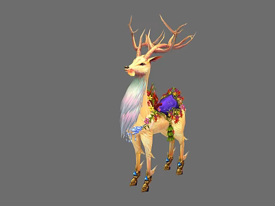 Decorative Deer With Colorful Fur Antlers Purple Gem Floral Decorations And Golden Leg Ornaments 3d model
