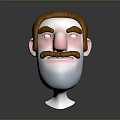 Cartoon Man Head With Brown Hair Mustache And Smiling Expression On Gray Background