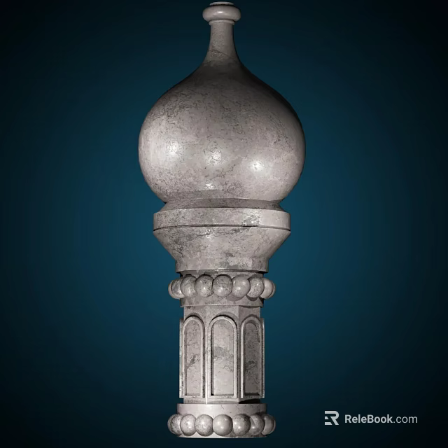 European Architecture Stone Column With Spherical Top And Carved Decorative Details 3d model 