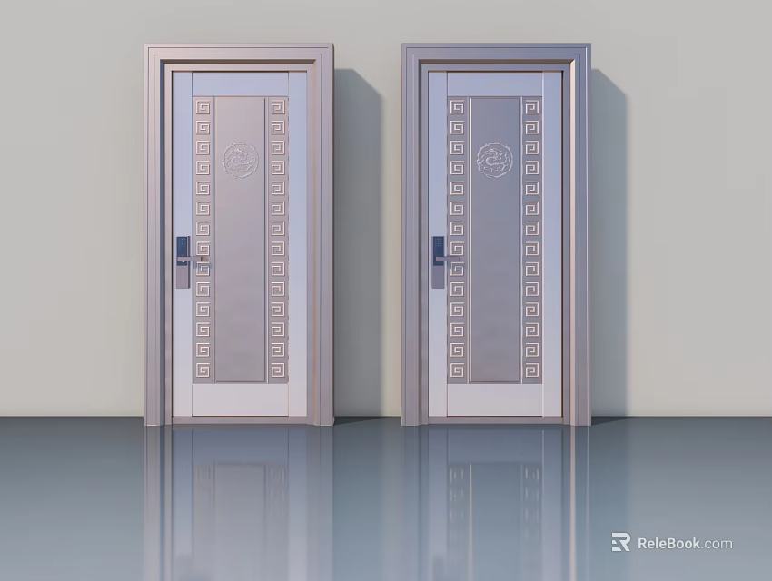 Swing Doors With Silver Frames And Decorative Patterns For Modern Interior 3d model 