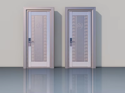 Swing Doors With Silver Frames And Decorative Patterns For Modern Interior 3d model