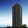Tall Modern Residential Building with Green Spaces Low-Rise Buildings and Urban Roads