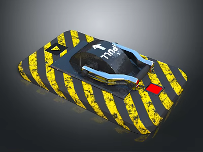 Yellow And Black Striped TITAN Computer Case With Red Component And Durable Design 3d model