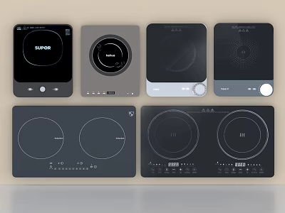 Various Induction Cooktops With Single Dual Zones Different Control Panels And Sleek Surfaces 3d model