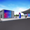 VR Themed Entrance At Xian International Expo Glass Building With Visitors