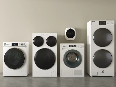 Modern White Washing Machines With Black Door In Various Designs And Styles 3d model