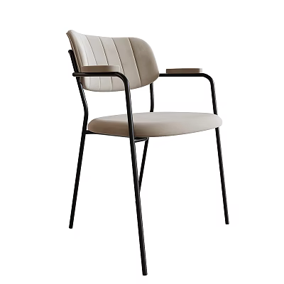 Modern Leisure Chair With Light Beige Fabric Upholstery Black Metal Frame And Armrests 3d model