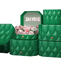 Elegant Green Quilted Jewelry Boxes with Open Top Showing Pink Flowers Inside