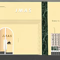 JMAS Modern Storefront Design Featuring Beige Wall Arched Glass Door And Green Plant Wall