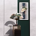 Chinese Style Decorative Ornament Set With Handheld Fan Framed Wall Art And Bamboo Stand