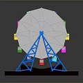 Miniature Ferris Wheel Model With White Wheel Blue Frame Colorful Cabins On Black Base