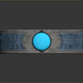 Gray Concrete Ring Structure With Blue Glowing Elements And Decorative Patterns