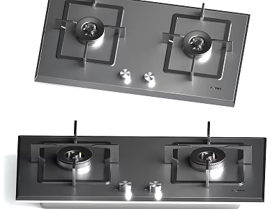 Modern Stainless Steel Gas Stove With Two Burners And Control Knobs 3d model