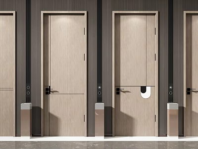 Modern Light Wood Swing Doors With Dark Frames And Black Handles 3d model