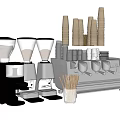Commercial Coffee Equipment Setup With Espresso Machine Grinders Paper Cups And Straws