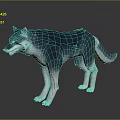 Blue Gray White Wolf With Red Lines On Legs 3D Model On Black Background Reflection