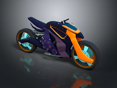 Futuristic Streamlined Motorcycle With Blue Orange Body And LED Illuminated Wheels 3d model