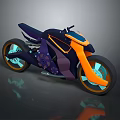 Futuristic Streamlined Motorcycle With Blue Orange Body And LED Illuminated Wheels