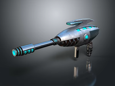 Futuristic Sci fi Weapon With Metallic Silver Body Blue Glowing Lights And Streamlined Design 3d model