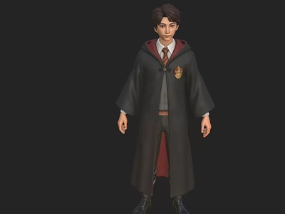 Man Wearing Black Robe With Red Lining And Chest Crest Standing In Boots 3d model
