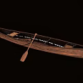 Classic Traditional Wooden Boat With Long Narrow Hull And Wooden Paddle