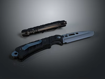 Tactical Folding Knife With Black Handle And Silver Sharp Blade Design 3d model