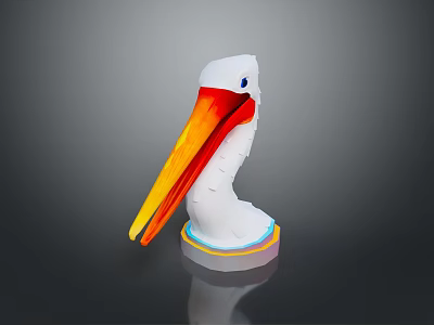 White Headed Pelican Bird With Red Yellow Beak And Blue Eye On Colorful Base 3d model