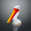 White Headed Pelican Bird With Red Yellow Beak And Blue Eye On Colorful Base