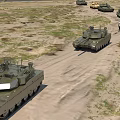 Modern Military Tank With Long Gun Barrel And Heavy Tracks On Sandy Terrain