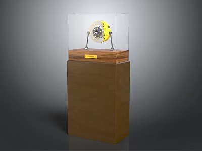 Tire Brake Disc And Pad Yellow Components In Wooden Showcase 3d model