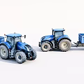 Two Blue Functional Tractors With Trailers For Agricultural Hauling Tasks 3d model