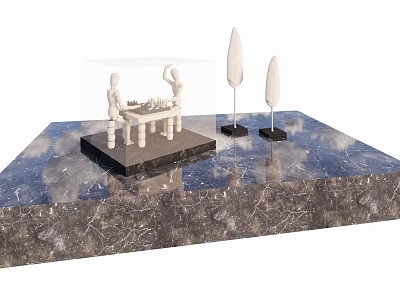 Decorative Ornament Set With Abstract Figure Sculptures And Tree Shaped Ornaments On Marble Platform 3d model